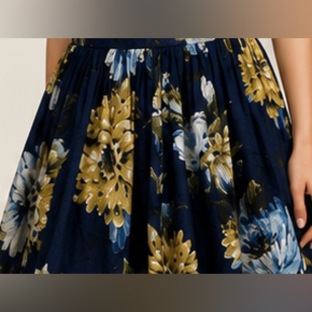 Rachel Zoe Floral Tie Strap Maxi Dress Women’s XS Navy Blue Cottagecore - Picture 4 of 8
